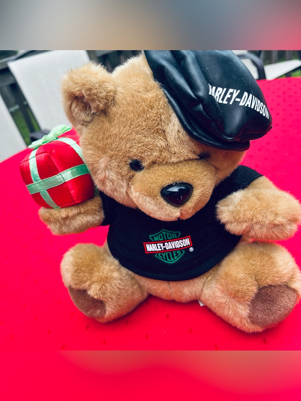 Harley-Davidson Brown Teddy Bear with Black Hat and Red Gift